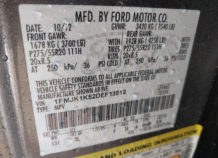 Photo 9 of 2013 Ford Expedition EL LIMITED (VIN 1FMJK1K52DEF13512)