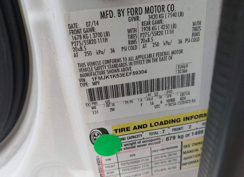 Photo 9 of 2014 Ford Expedition EL LIMITED (VIN 1FMJK1K53EEF59304)