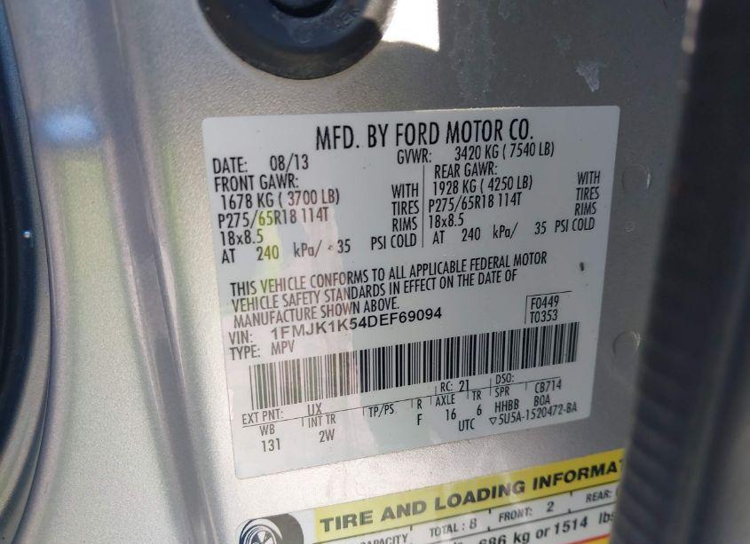 Photo 9 of 2013 Ford Expedition EL LIMITED (VIN 1FMJK1K54DEF69094)