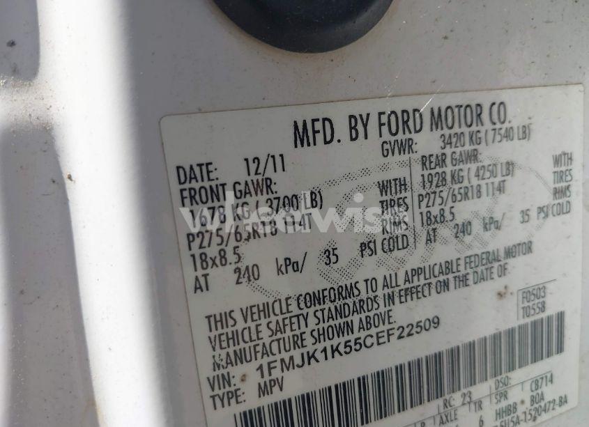 Photo 9 of 2012 Ford Expedition EL LIMITED (VIN 1FMJK1K55CEF22509)