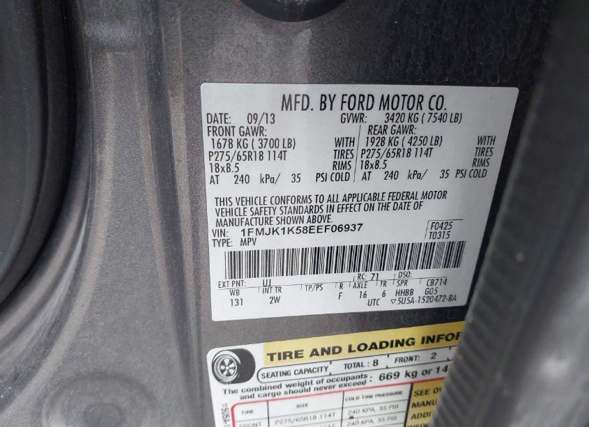 Photo 9 of 2014 Ford Expedition EL LIMITED (VIN 1FMJK1K58EEF06937)