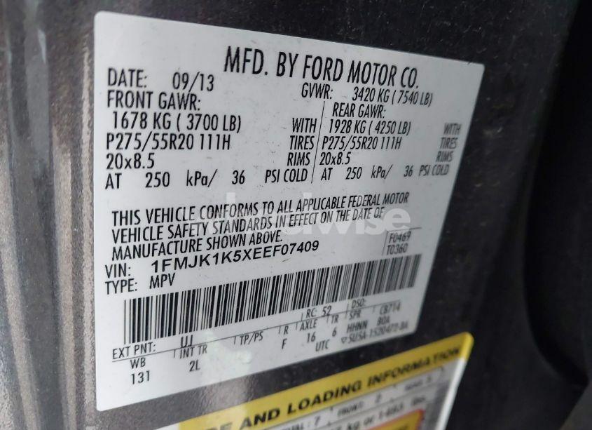 Photo 9 of 2014 Ford Expedition EL LIMITED (VIN 1FMJK1K5XEEF07409)