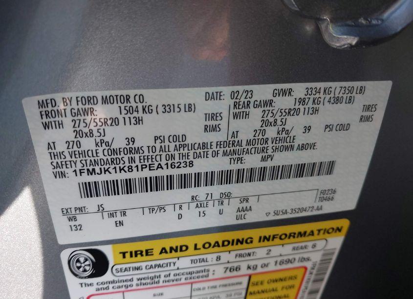 Photo 9 of 2023 Ford Expedition LIMITED MAX (VIN 1FMJK1K81PEA16238)