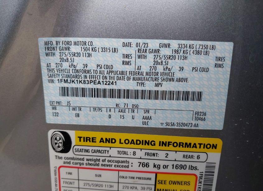 Photo 9 of 2023 Ford Expedition LIMITED MAX (VIN 1FMJK1K83PEA12241)