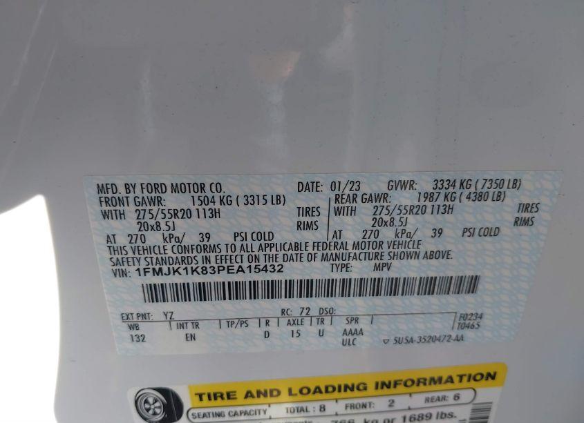 Photo 9 of 2023 Ford Expedition LIMITED MAX (VIN 1FMJK1K83PEA15432)