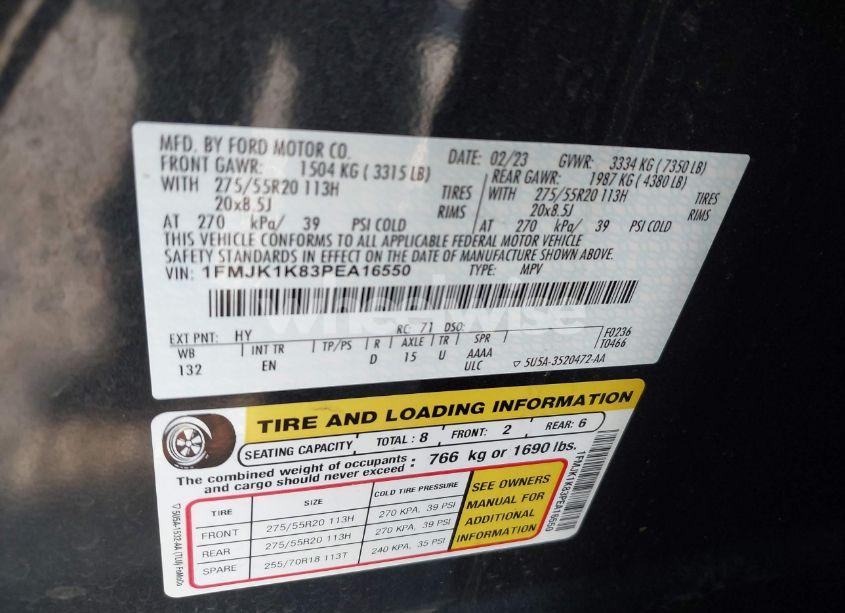 Photo 9 of 2023 Ford Expedition LIMITED MAX (VIN 1FMJK1K83PEA16550)