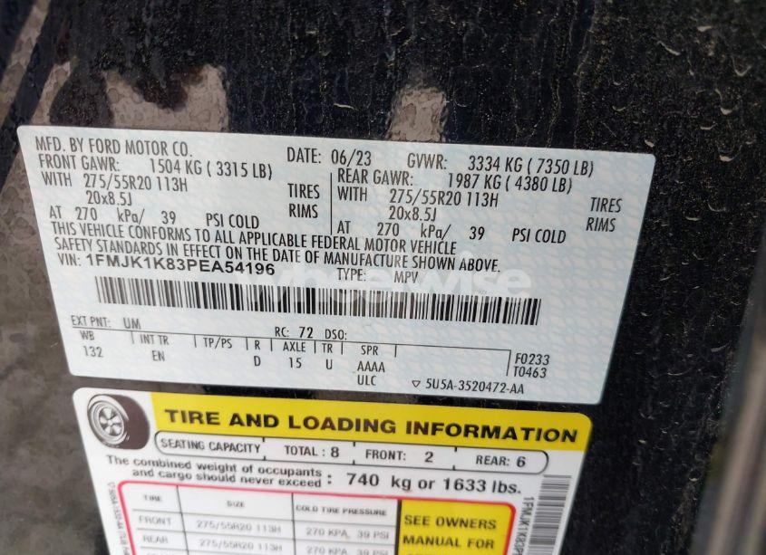 Photo 9 of 2023 Ford Expedition LIMITED MAX (VIN 1FMJK1K83PEA54196)