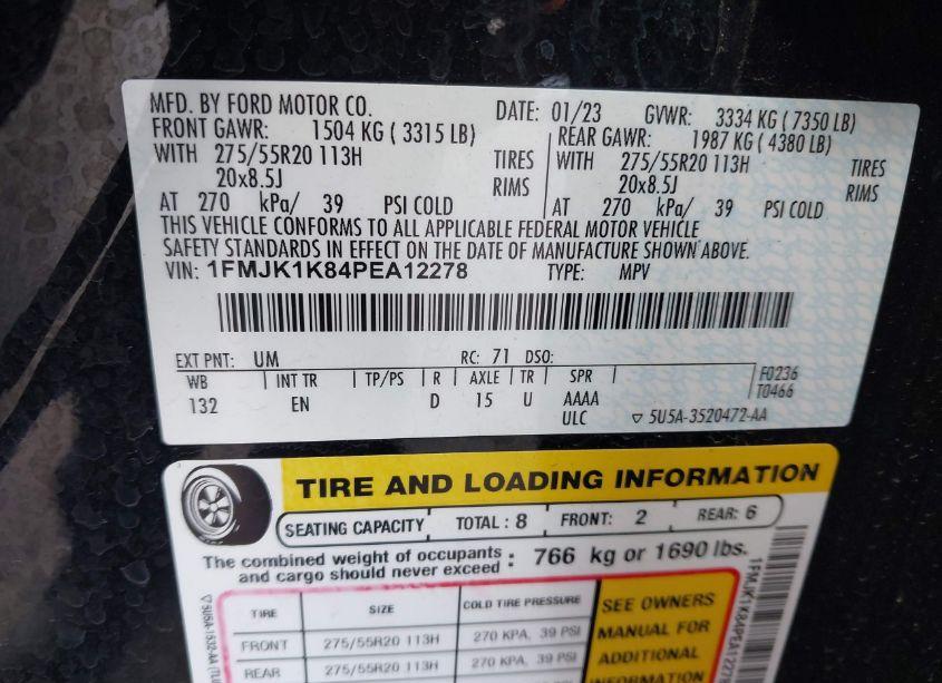 Photo 9 of 2023 Ford Expedition LIMITED MAX (VIN 1FMJK1K84PEA12278)