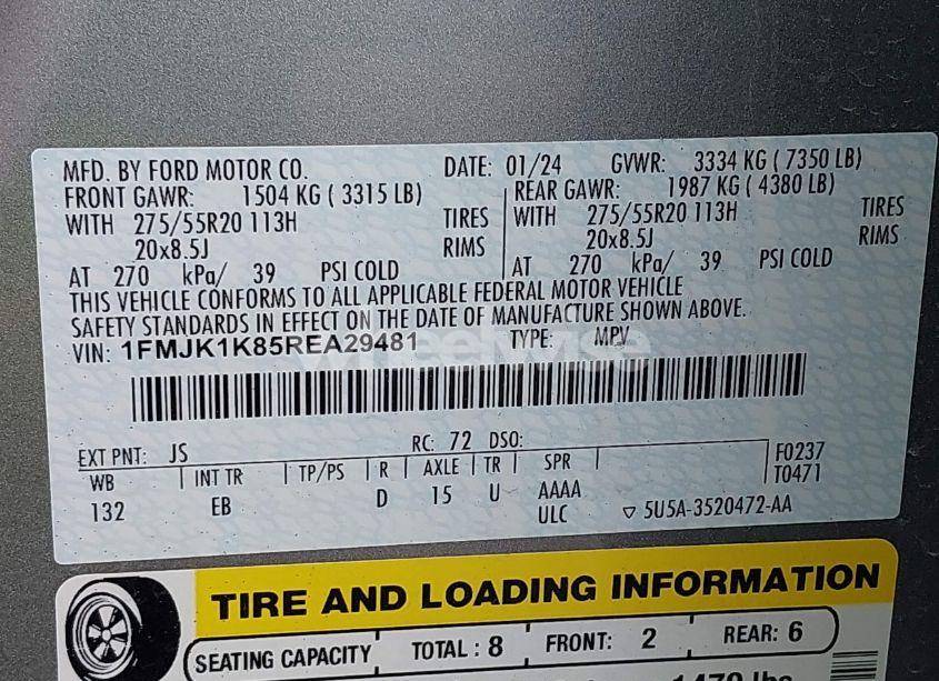 Photo 9 of 2024 Ford Expedition LIMITED MAX (VIN 1FMJK1K85REA29481)