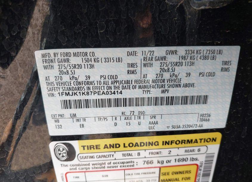 Photo 9 of 2023 Ford Expedition LIMITED MAX (VIN 1FMJK1K87PEA03414)