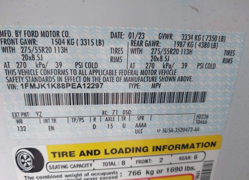 Photo 9 of 2023 Ford Expedition LIMITED MAX (VIN 1FMJK1K88PEA12297)