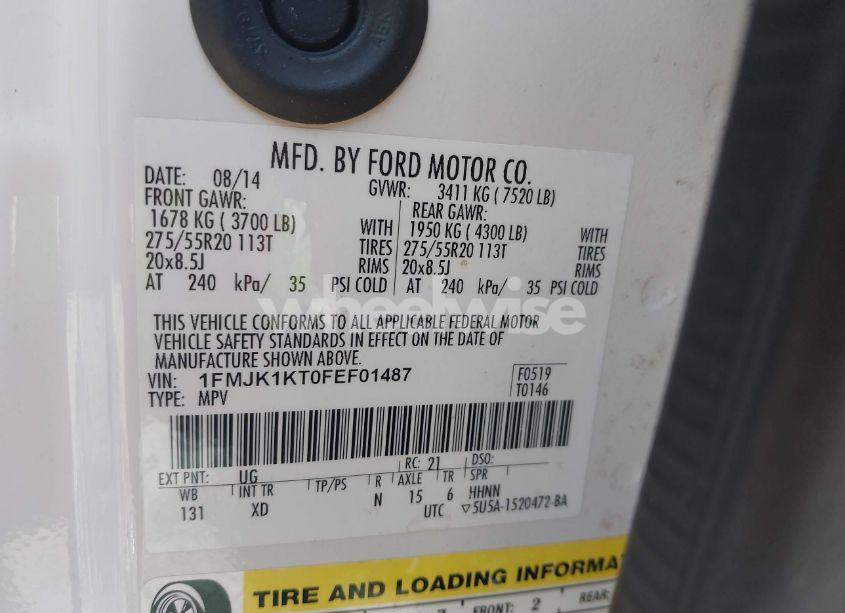 Photo 9 of 2015 Ford Expedition EL LIMITED (VIN 1FMJK1KT0FEF01487)