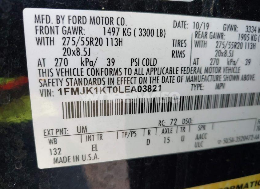 Photo 9 of 2020 Ford Expedition LIMITED MAX (VIN 1FMJK1KT0LEA03821)