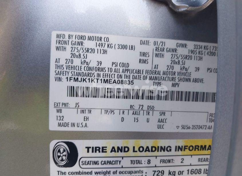 Photo 9 of 2021 Ford Expedition LIMITED MAX (VIN 1FMJK1KT1MEA08835)