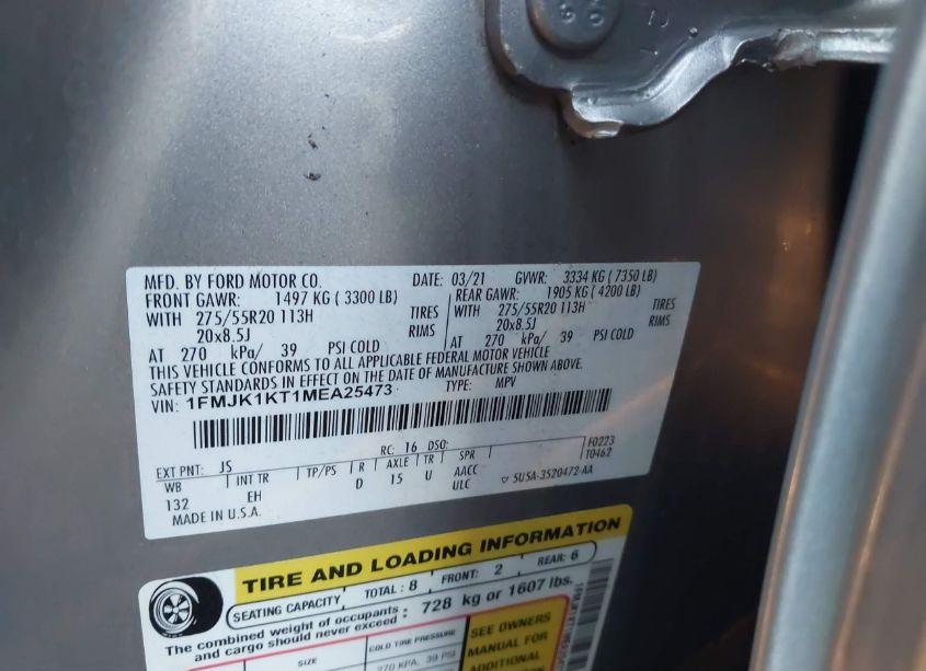 Photo 9 of 2021 Ford Expedition LIMITED MAX (VIN 1FMJK1KT1MEA25473)