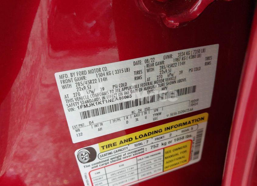 Photo 9 of 2022 Ford Expedition LIMITED MAX (VIN 1FMJK1KT1NEA46065)