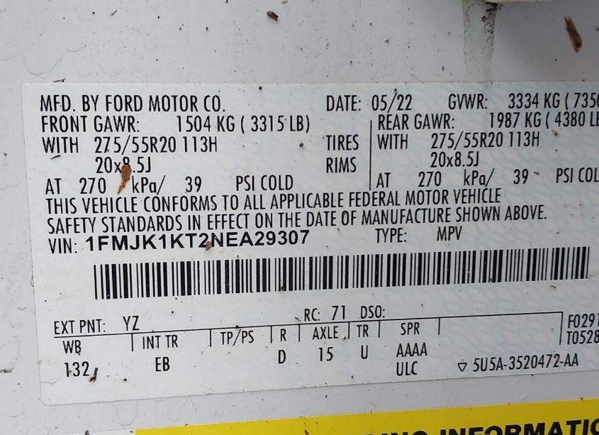 Photo 9 of 2022 Ford Expedition LIMITED MAX (VIN 1FMJK1KT2NEA29307)