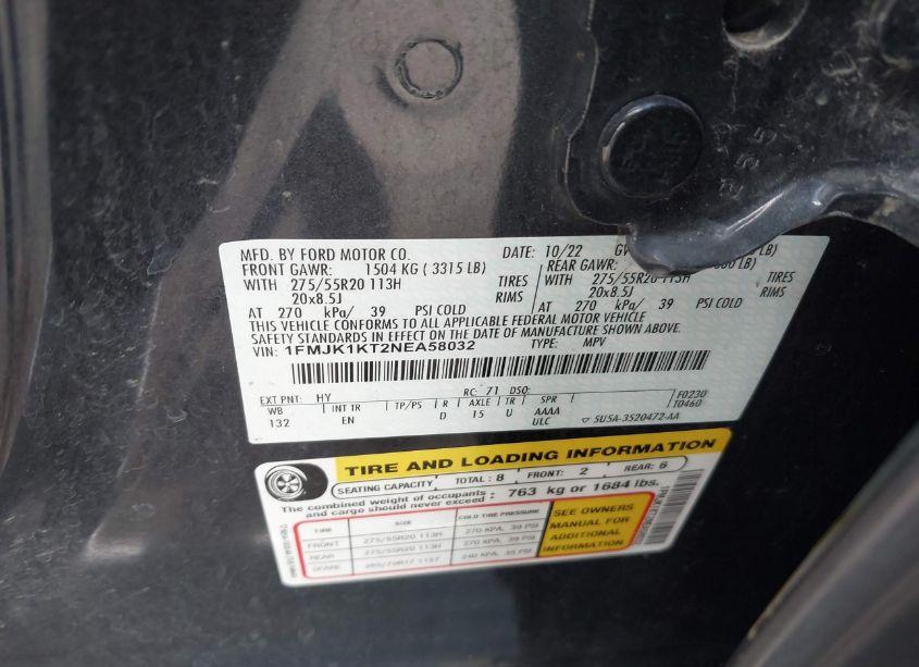 Photo 9 of 2022 Ford Expedition LIMITED MAX (VIN 1FMJK1KT2NEA58032)