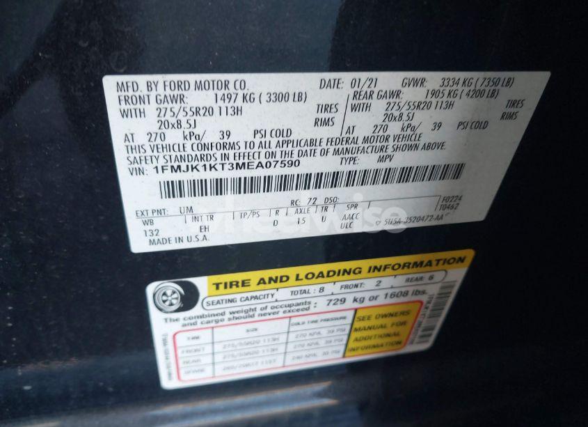 Photo 9 of 2021 Ford Expedition LIMITED MAX (VIN 1FMJK1KT3MEA07590)