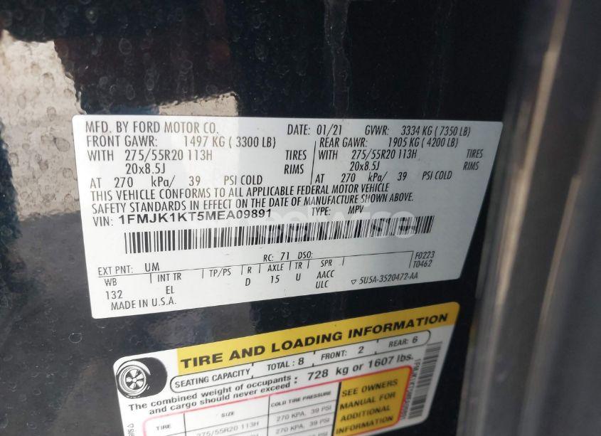 Photo 9 of 2021 Ford Expedition LIMITED MAX (VIN 1FMJK1KT5MEA09891)