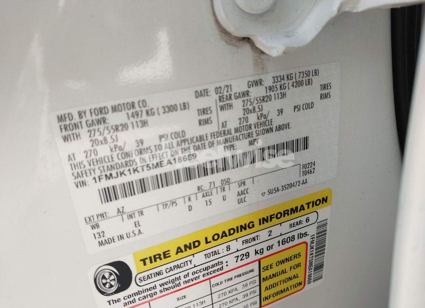 Photo 9 of 2021 Ford Expedition LIMITED MAX (VIN 1FMJK1KT5MEA18669)