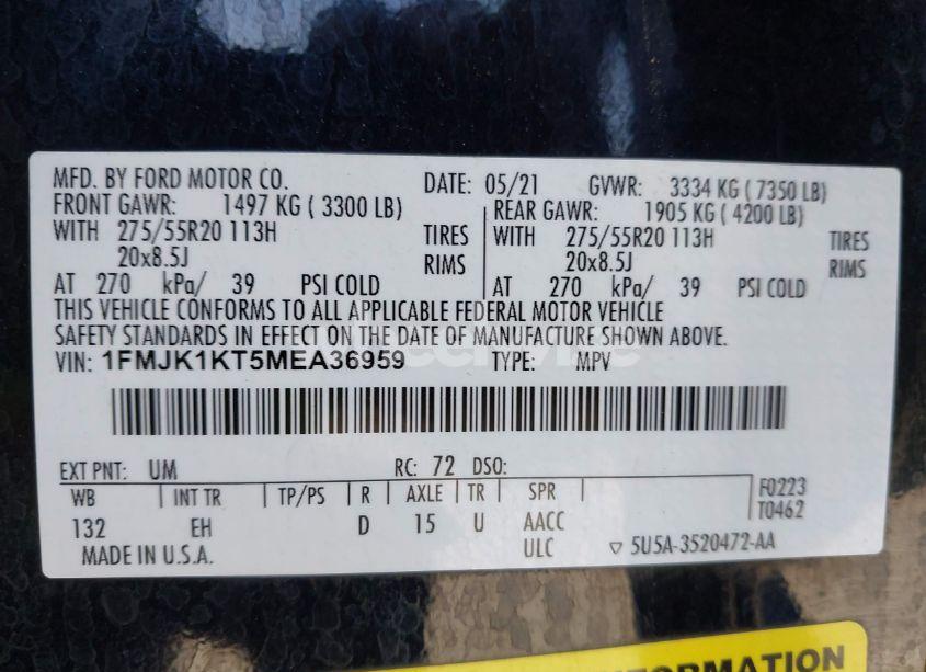 Photo 9 of 2021 Ford Expedition LIMITED MAX (VIN 1FMJK1KT5MEA36959)