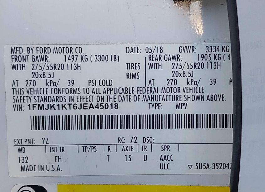 Photo 9 of 2018 Ford Expedition MAX LIMITED (VIN 1FMJK1KT6JEA45018)