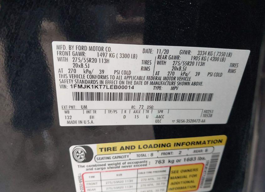 Photo 9 of 2020 Ford Expedition LIMITED MAX (VIN 1FMJK1KT7LEB00014)
