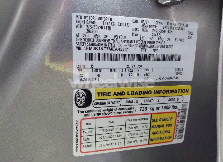 Photo 9 of 2021 Ford Expedition LIMITED MAX (VIN 1FMJK1KT7MEA45341)