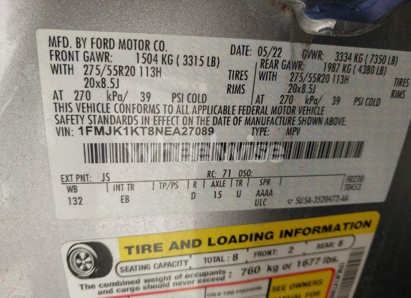 Photo 9 of 2022 Ford Expedition LIMITED MAX (VIN 1FMJK1KT8NEA27089)