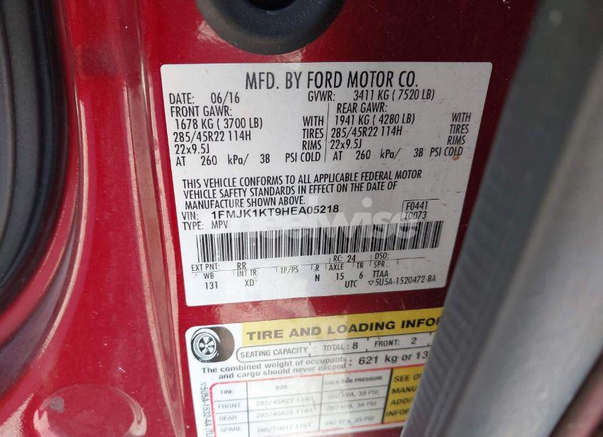 Photo 9 of 2017 Ford Expedition EL LIMITED (VIN 1FMJK1KT9HEA05218)