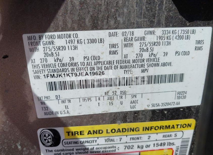 Photo 9 of 2018 Ford Expedition MAX LIMITED (VIN 1FMJK1KT9JEA19626)