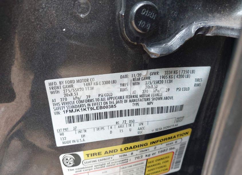 Photo 9 of 2020 Ford Expedition LIMITED MAX (VIN 1FMJK1KT9LEB00385)