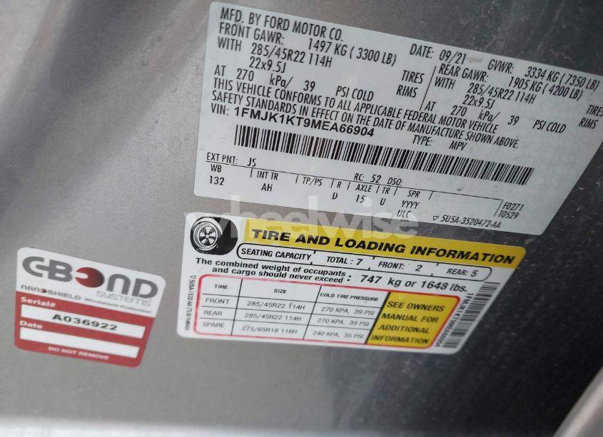 Photo 9 of 2021 Ford Expedition LIMITED MAX (VIN 1FMJK1KT9MEA66904)