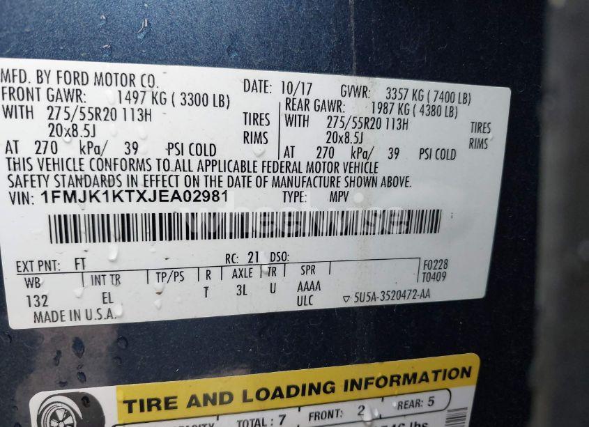 Photo 9 of 2018 Ford Expedition MAX LIMITED (VIN 1FMJK1KTXJEA02981)