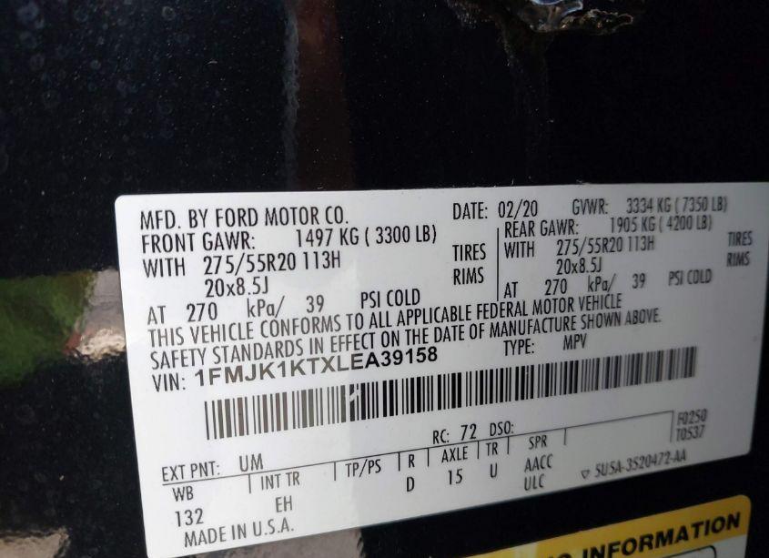 Photo 9 of 2020 Ford Expedition LIMITED MAX (VIN 1FMJK1KTXLEA39158)