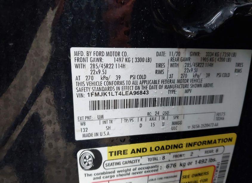 Photo 9 of 2020 Ford Expedition PLATINUM MAX (VIN 1FMJK1LT4LEA96843)