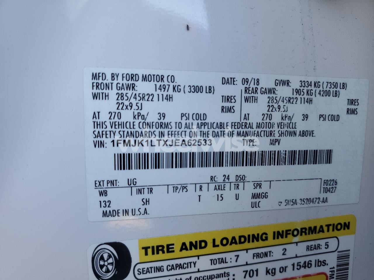 Photo 14 of 2018 FORD EXPEDITION MAX PLATINUM (VIN 1FMJK1LTXJEA62533)