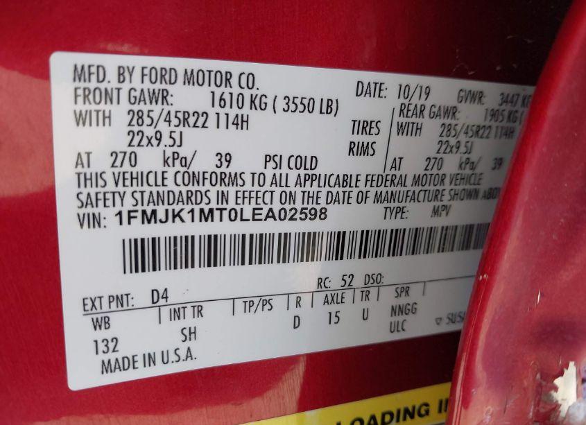 Photo 9 of 2020 Ford Expedition PLATINUM MAX (VIN 1FMJK1MT0LEA02598)