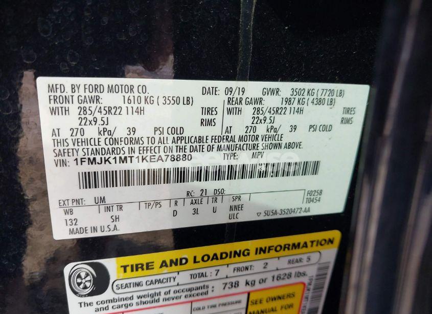 Photo 9 of 2019 Ford Expedition MAX PLATINUM (VIN 1FMJK1MT1KEA78880)