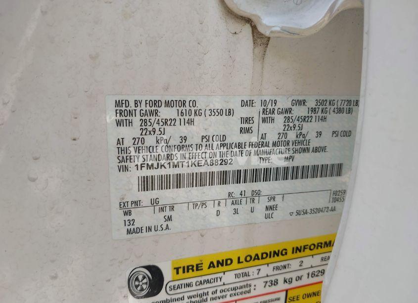 Photo 9 of 2019 Ford Expedition MAX PLATINUM (VIN 1FMJK1MT1KEA88292)