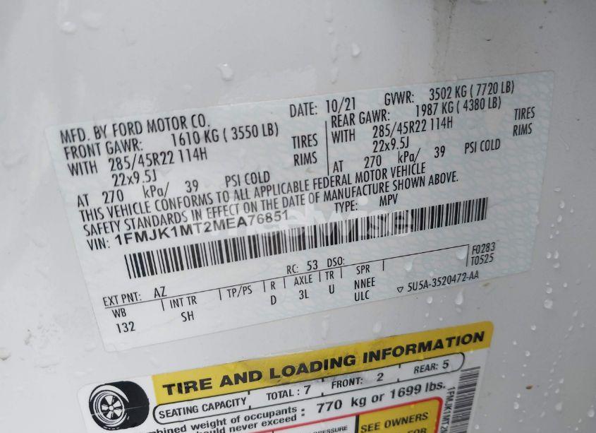 Photo 9 of 2021 Ford Expedition PLATINUM MAX (VIN 1FMJK1MT2MEA76851)