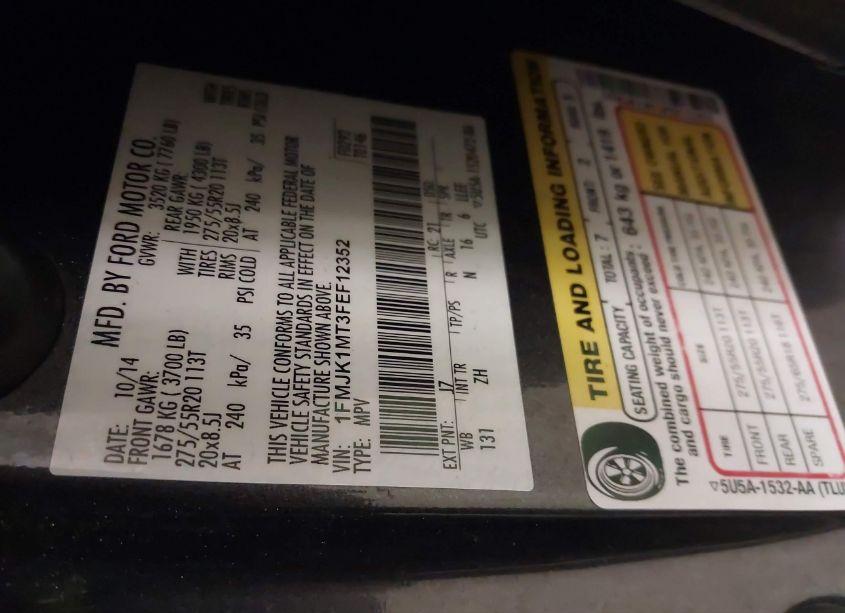 Photo 9 of 2015 Ford Expedition EL PLATINUM (VIN 1FMJK1MT3FEF12352)