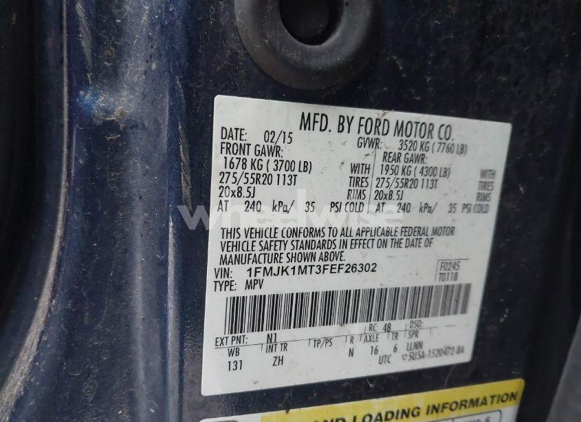 Photo 9 of 2015 Ford Expedition EL PLATINUM (VIN 1FMJK1MT3FEF26302)