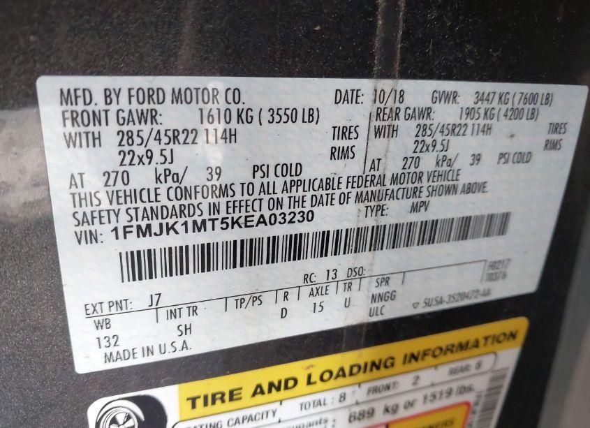 Photo 9 of 2019 Ford Expedition MAX PLATINUM (VIN 1FMJK1MT5KEA03230)