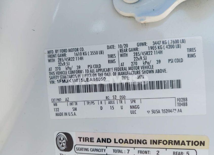 Photo 9 of 2020 Ford Expedition PLATINUM MAX (VIN 1FMJK1MT5LEA94050)