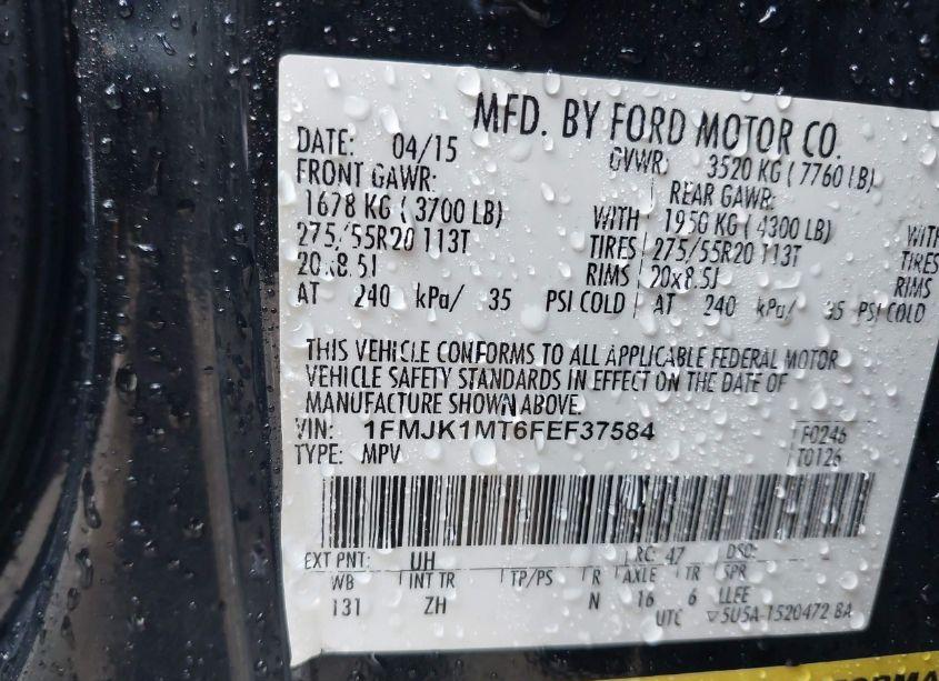 Photo 9 of 2015 Ford Expedition EL PLATINUM (VIN 1FMJK1MT6FEF37584)