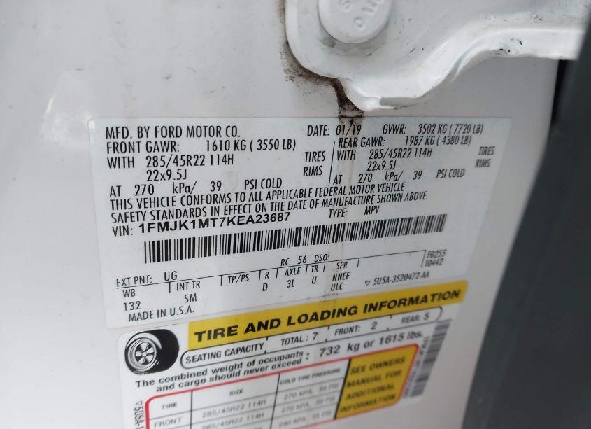 Photo 9 of 2019 Ford Expedition MAX PLATINUM (VIN 1FMJK1MT7KEA23687)