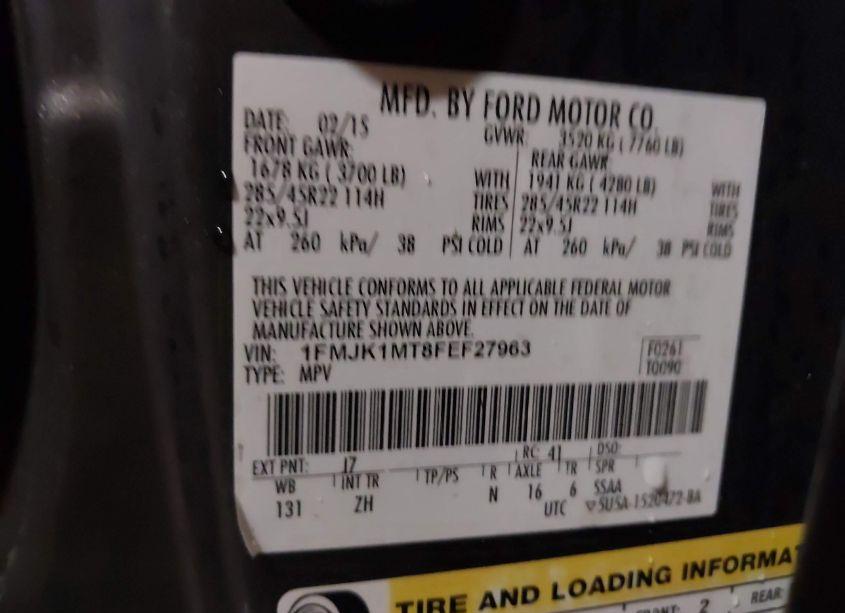 Photo 9 of 2015 Ford Expedition EL PLATINUM (VIN 1FMJK1MT8FEF27963)