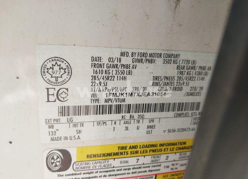 Photo 9 of 2018 Ford Expedition MAX PLATINUM (VIN 1FMJK1MTXJEA31054)